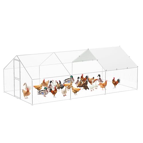 Walk in Chicken Run Cage Coop, Galvanised Steel En Poultry House Dog Pen House Cage Rabbit Hutch Pet Playpen Garden with Waterproof Cover for Backyards, Farms - size: 9.8'Wx 19.7'Dx6.6'H