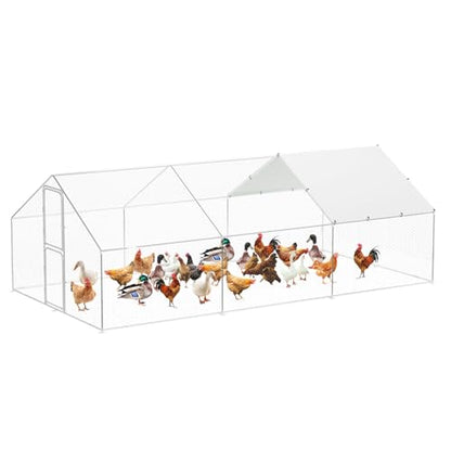 Walk in Chicken Run Cage Coop, Galvanised Steel En Poultry House Dog Pen House Cage Rabbit Hutch Pet Playpen Garden with Waterproof Cover for Backyards, Farms - size: 9.8'Wx 19.7'Dx6.6'H