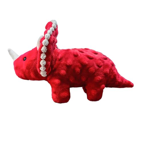 Squeaky Dog Toys Plush Dog Toy with Crinkle Paper Stuffed Durable Dog Chew Toys for Small Middle and Large Dogs Triceratops Red - color: Triceratops Red