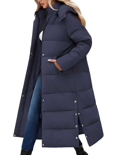 UMIPUBO Women's Long Maxi Down Coat Winter Puffer Jacket Warm Padded Outerwear Faux Fur Removable Hood Parka Full-Zip - color: Navy Blue, size: Large