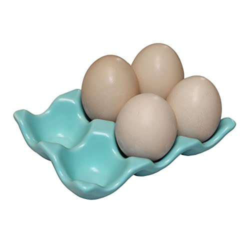 Ceramic Egg Holder Egg Tray Porcelain Fresh Egg Holder for Fridge Countertop Kitchen Storage Half Dozen 6 Cups - color: Blue