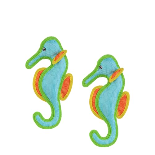 Tuffy® - DuraForce® : 2 Pack Seahorse Dog Toy: Ultra Durable Plush Toy with Multiple Layers & Reinforced Seams, Washable and Floats, DuraForce® Construction - color: 2PK Blue Orange Seahorse
