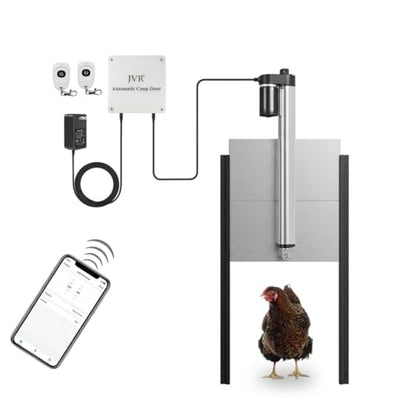 JVR WiFi Automatic Chicken Coop Door, App & Alexa Control, Aluminum | Electric plug-in, 2.4G WiFi, sunrise/sunset timer, anti-pinch sensor, IP53 weatherproof, heavy-duty aluminum actuator - size: Small