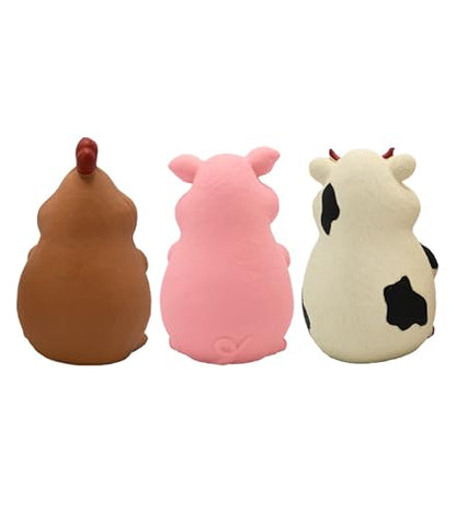 3-Pack Latex Squeaky Dog Toys (Cow, Pig, Chicken) | Big Belly Chew Toys with Noise-Maker | Natural Rubber Pet Toys for Small, Medium & Large Dogs