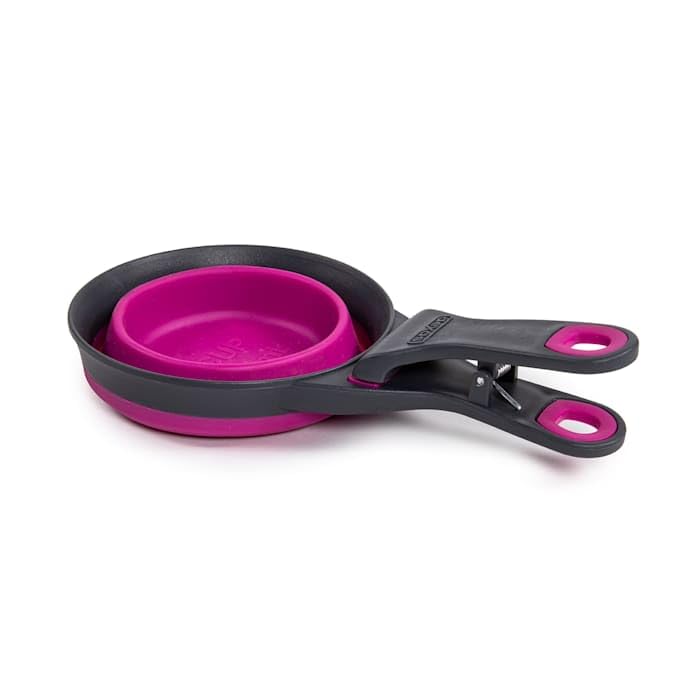 Dexas Popware for Pets Collapsible Klip Scoop, 3-in-1 Pet Food Scoop, Measuring Cup and Bag Clip, 2 Cup Capacity, Fuchsia - color: Fuchsia, size: 2 Cup Capacity