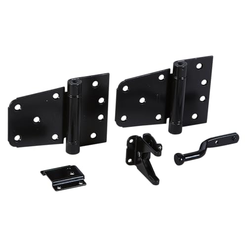 National Hardware N343-475 Self-Closing Gate Kit with Black Steel Hinges and Latch for Wood Vinyl Steel Gates 50 lbs Capacity WeatherGuard Protection Mounting Hardware Included - size: 0