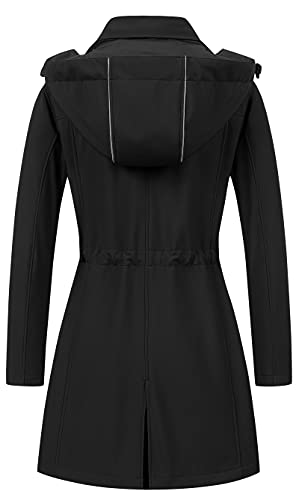 CREATMO US Women's Lightweight Waterproof Long Softshell Tactical Jacket Fleece Lined Windbreaker - color: Black, size: Medium