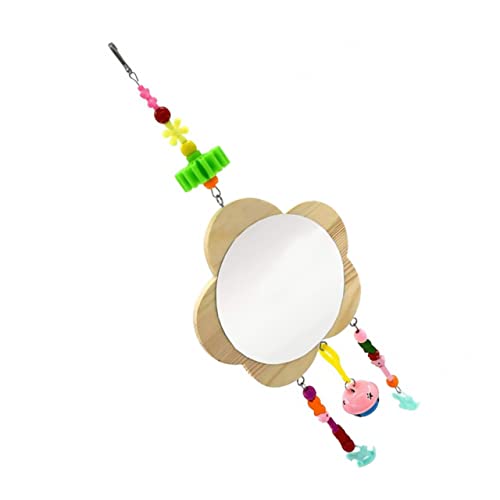 Wooden Chicken Toy Mirror and Bell Pendant Hanging Pet Hen Mirror for Cage Enrichment Interactive Fun for Chickens and Accessories