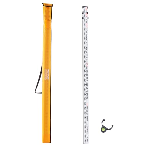 VEVOR Aluminum Grade Telescopic Measuring Rod, 9-Feet 3 Sections, Double-Sided 1/8in Leveling Rod with Bubble Level & Carrying Bag for Houses, Walls, Floors - size: 9 FT-8ths