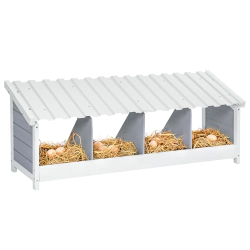 PETSFIT 4 Holes Chicken Nesting Box-All Weather PVC Roof, Natural Wood Design with Privacy Back Panel for Hens-Wall Mounted or Floor Use in Coops, Farms, Backyards,Easy to Assemble - size: 4 Holes