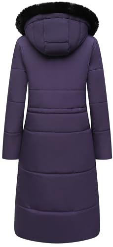 MOERDENG Women's Long Winter Puffer Coat Waterproof Warm Maxi Down Jacket Faux Fur Removable Hood Parka - color: Purple, size: Small
