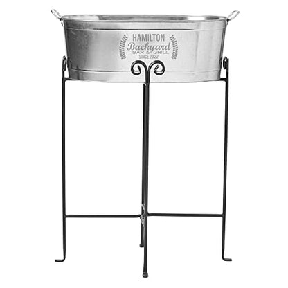 Let's Make Memories Personalized Backyard Bar Beverage Tub With Stand - Custom Beverage Tub - 20¾"Lx11¾"Wx7"H - 25"H Stand - 5.5 Gallons - color: Message & Year, size: With Stand
