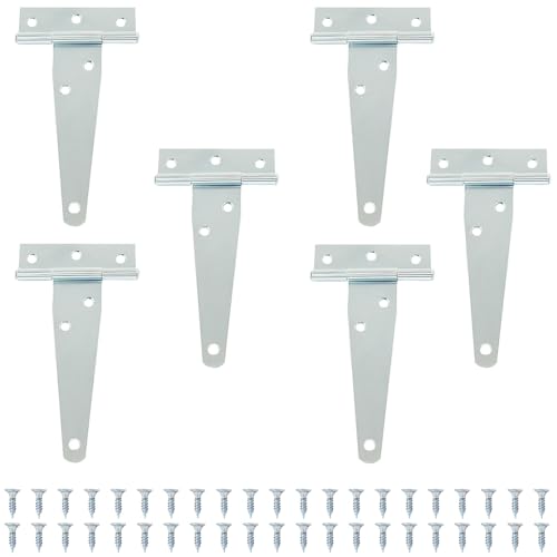 Murtenze 6Pack 4 Inch Silver T-Strap Shed Hinge,Barn Door Hinges Heavy Duty Gate Strap Hinge T Hinges for Barn Door, Shed or Wooden Fences - color: Silver, size: 4 Inch - 6Pack
