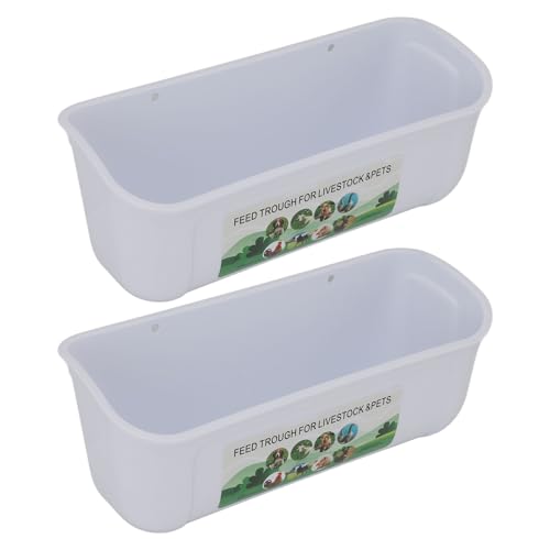 Qinlorgo 2 Pack Chicken Feeder, 5.5 Quart Hanging Fence Feed Trough, Clips with Livestock Waterer, Ideal for Goats, Ducks, Sheep, Piglets, Deer & Poultry (White) - color: White