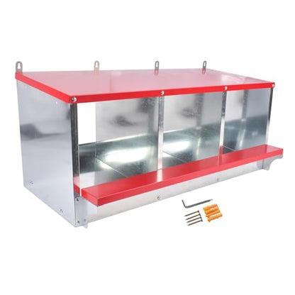 Chicken Nesting Boxes - 3-Compartment Metal Wall-Mounted Poultry Nest Box for Chickens, Hens, and Ducks - Easy Egg Collection - Large Vented Holes - Chicken Coop Equipment (3 Compartments) - size: 3 Compartments