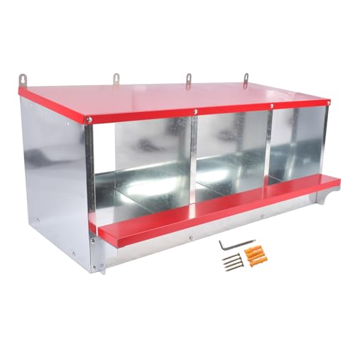 Chicken Nesting Boxes - 3-Compartment Metal Wall-Mounted Poultry Nest Box for Chickens, Hens, and Ducks - Easy Egg Collection - Large Vented Holes - Chicken Coop Equipment (3 Compartments) - size: 3 Compartments