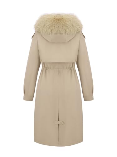 Bellivera Women's Plus Size Parka Jacket Long Winter Warm Hooded Zipper Coat - color: Beige, size: XX-Large