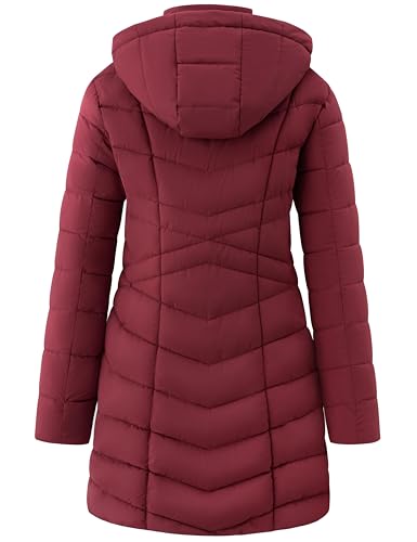 wantdo Women's Puffer Jacket Warm Padded Winter Coat Long Quilted Jacket (Available in Plus Size) - color: Wine Red, size: 3X-Large Plus