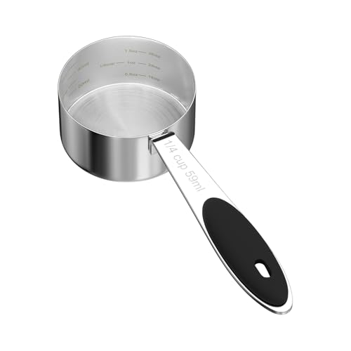 LEIFENY 1PCS 1/4CUP(59ml) Dog Cat Food Scoop, Stainless Steel Measuring Cup, Metal Pet Scooper with Inner Precision Scale Measurement - size: 1/4 cup