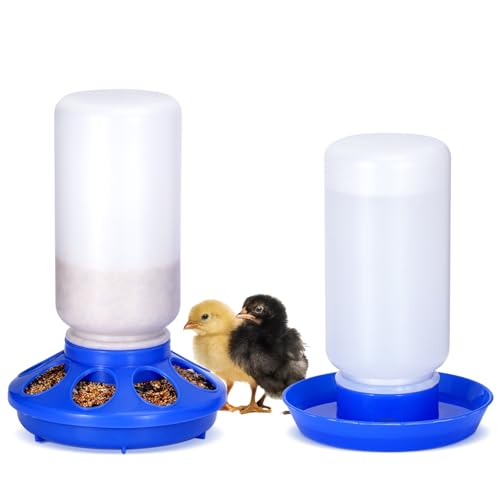 Chick Feeder and Waterer Kit, 2-in-1 Chick Starter Set, 0.3Gal Chicken Feeder and Waterer Set, Baby Chick Starter Kit for Poultry (Blue, 1L) - color: Blue