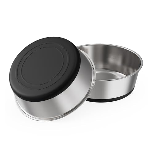 Food Grade 304 Stainless Steel Dog Bowls with Non-Slip Rubber Bottom,Food and Water Bowl for Feeding Dogs and Cats, Dishwasher Safe, Rust Resistant, BPA Free(Set of 2) (Black, 4 Cup) - color: Black, size: 4 Cup