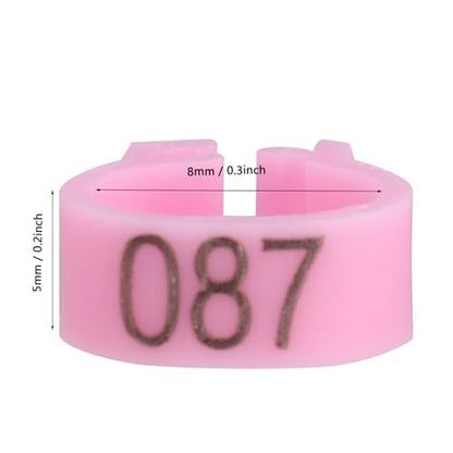 100Pcs Birds Leg Rings, 8mm Pigeon Leg Bands 001 to 100 Numbered Plastic Clip on Identification Rings for Chicks Parrots Finch Dove Lovebird Quail Bantam Lovebirds (Pink) - color: Pink