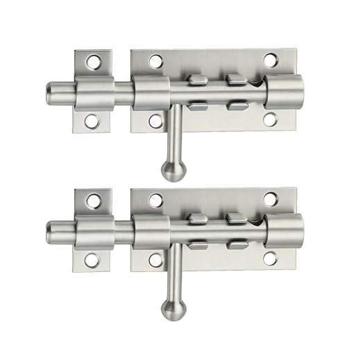 Alise 2PCS 4 Inch SUS304 Stainless Steel Gate Latch, Slide Bolt Latch,Thickened Heavy Door Latch Lock, Security Slide Latch for Outdoor Fence, Window,Shed Door Brushed Finish MCX7004LS-2P - color: Brushed, size: 4 inch-2P