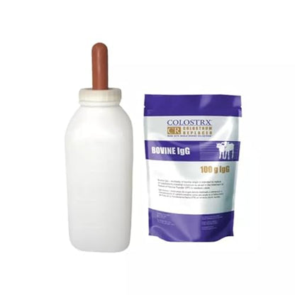 IVS 2 Qt Calf Nursing Bottle with Colostrx CR Replacer - Screw-on Cap | Durable Leak-Proof Feeding Kit for Newborn Calves | Farm-Tested Bottle with Rubber Nipple - size: 2 Quart – With Colostrx CR