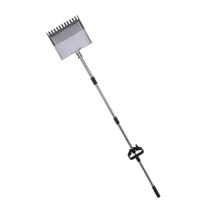 Chicken Coop Rake, Stainless Steel Chicken Manure Rake and Scoop 10in Adjustable Handle Cleaning Tool, for Coop Shed Poultry Cattle Waste Removal with Detachable Head