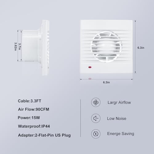 GROWNEER 4'' Wall Exhaust Fan, 15W 90 CFM Wall Mount Small Ventilation Fan, ABS Waterproof Wall Mount Ventilation Fan for Garage, Greenhouse, Shed, Shop