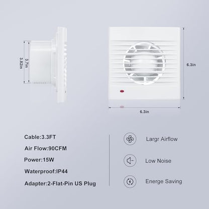 GROWNEER 4'' Wall Exhaust Fan, 15W 90 CFM Wall Mount Small Ventilation Fan, ABS Waterproof Wall Mount Ventilation Fan for Garage, Greenhouse, Shed, Shop