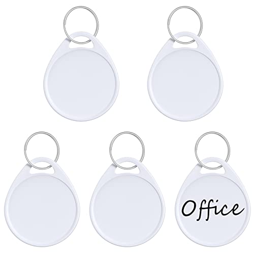 Uniclife 1.5 Inch Tough Plastic Key Tags Sturdy Round White Item Identifiers with Blank Paper Label Stickers and Split Rings, 100 Pack - color: White, size: 100 PCS