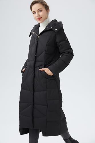 Orolay Women's Long Maxi Down Coat with Hood - 700 Fill Power RDS Certified Winter Puffer Jacket - color: Black, size: Medium