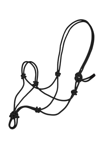 Premium Rope Halter for Horses, Durable Hand-Tied Adjustable Nylon Horse Headcollar with Knots for Trail Riding, Lightweight & Strong Equestrian Western Tack - color: Black