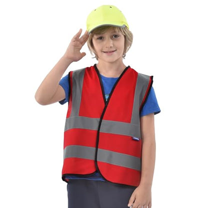 AYKRM Kids High visibility viz vest hi vis viz reflective safety vests - color: Red, size: 10-14Y
