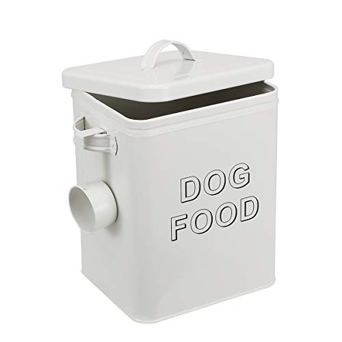 Dog Food Storage Container Farmhouse Pet Food Storage Containers with Lid and Scoop, Perfect Vintage Durable Canister Treats Tin for Kitchen Countertop, Shelf, Great Gift for Pet Owners - Dog Food - color: White Dog Food