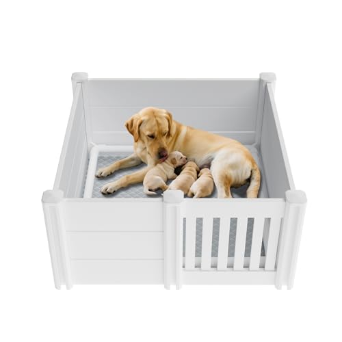 Whelping Box for Dogs, Puppies,48x48x18in,with Pig Rails Washable Pad,Suitable for Small Medium Large Breeds, White,Whelping Supplies - style: 48"L x 48"W x 18"H