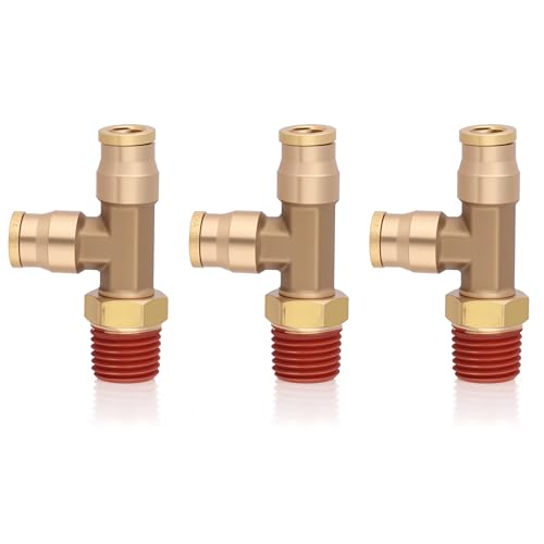3/8" DOT Brass Air Line Fittings, 3PCS 3/8" OD Tube 1/4" Side NPT Brass Tee Union Push to Quick Connect Air Hose Fittings - size: 3/8" OD & 1/4" NPT, style: Side NPT Tee