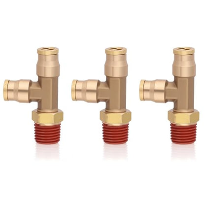 3/8" DOT Brass Air Line Fittings, 3PCS 3/8" OD Tube 1/4" Side NPT Brass Tee Union Push to Quick Connect Air Hose Fittings - size: 3/8" OD & 1/4" NPT, style: Side NPT Tee
