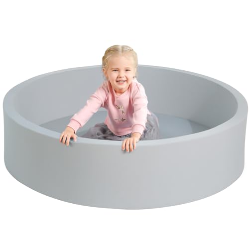 TRENDBOX Extra Large Soft Foam Ball Pit 51.2" x 11.8" (NO Balls) in Large Sponge Round Ball Pool Indoor Round Ball Pits Children Toddler Playpen - Light Gray - color: Light Grey, size: 130CM
