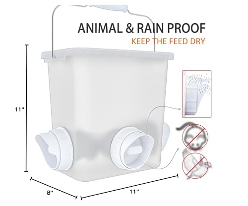 Large Automatic Chicken Feeder and Waterer Set Hanging Chicken Water Feeder Poultry Feed Bucket - color: Frosted, size: 2.6 Gal Feeder & Waterer