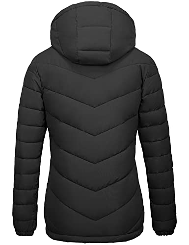 wantdo Women's Quilted Winter Coats Hooded Warm Puffer Jacket with Fleece Hood - color: Black, size: 3X-Large