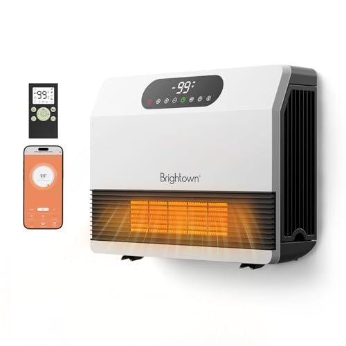 Brightown Wall Heater, Heater for Indoor Use 1500W, 5 Optional Modes, Adjustable Thermostat, Easy Mount Home Space Heater for Bedroom Bathroom with Remote Control, 12H Timer, Works with Alexa, White - color: White, size: Standard Plug
