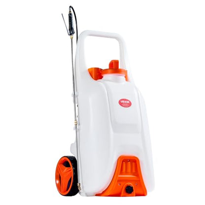 VEVOR 13.1 Gallon Battery Powered Sprayer with Wheels, Adjustable 0-80 PSI, 5 Nozzles and 98ft Hose Included, Orange - size: 13.1 Gal