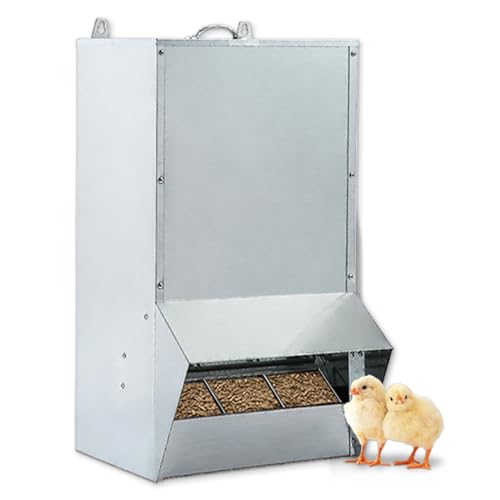 30lbs Capacity Galvanized Chicken Feeder,Outdoor Poultry Feeder with Weatherproof Lid,Hanging Chicken Feeder, Coop Food Dispenser