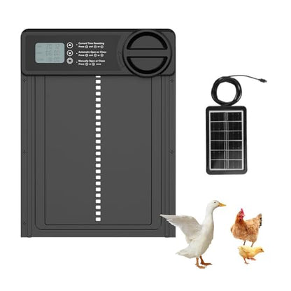 Solar Powered Chicken Coop Door, Intelligent Timed Automatic Anti-Pinch Chicken Cage Door, Light Sensor and Remote Control, Weatherproof Poultry Door