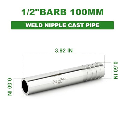 TAISHER 5PCS 304 Stainless Steel Pipe Fittings, 1/2" Barb, 4" Length Weld Nipple Cast Pipe - size: 1/2" Barb(4" Length)