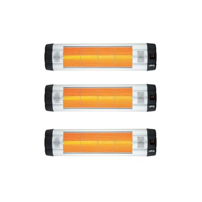 UFO UK-15 Electric Infrared Heater, Medium Wave Quartz Infrared Heating, Wall Mounted Heater with Remote Control, 5 Heat Levels, 1500W Indoor Space Heater, Silver (3-Pack)