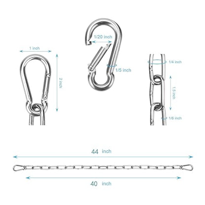 1 Pack Gate Chain Lock for Outdoor Fence with Carabiner, 1/6 x 44 Inch Stainless Steel Link Chains No Fear of Being Bent, Easy to Adjust Barn Chain for Livestock Gate （ Silver ） (1, 44 Inch)