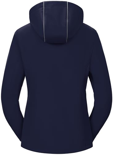 Pursky Women's Softshell Jacket Lightweight Fleece Lined Rain Jacket Waterproof Warm Windbreaker Coat With Removable Hood - color: Navy Blue, size: X-Small